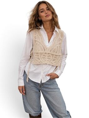 House of Harlow 1960 Ivory Crochet Crop Top Boho Festival Side Tie NWT One Size